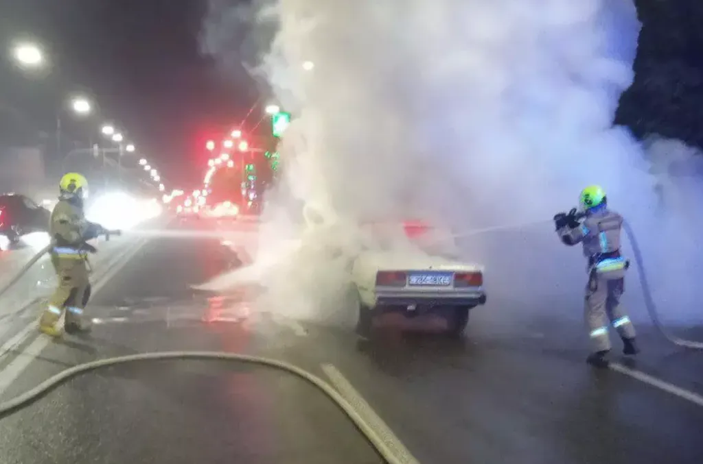 У Києві вночі згорів автомобіль: рух трасою перекривали через сильний дим