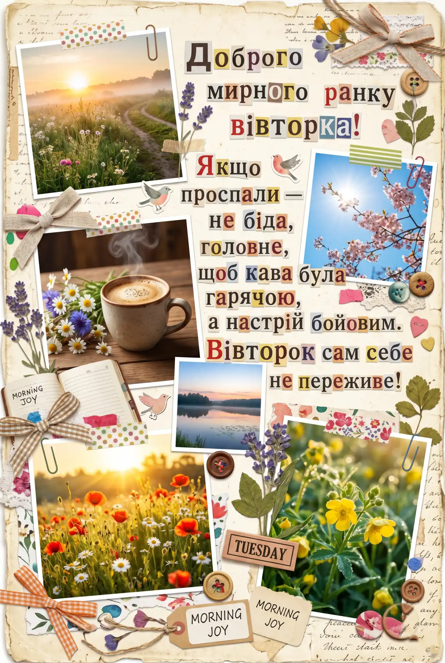Доброго мирного ранку вівторка: душевні картинки та щирі побажання для гарного дня