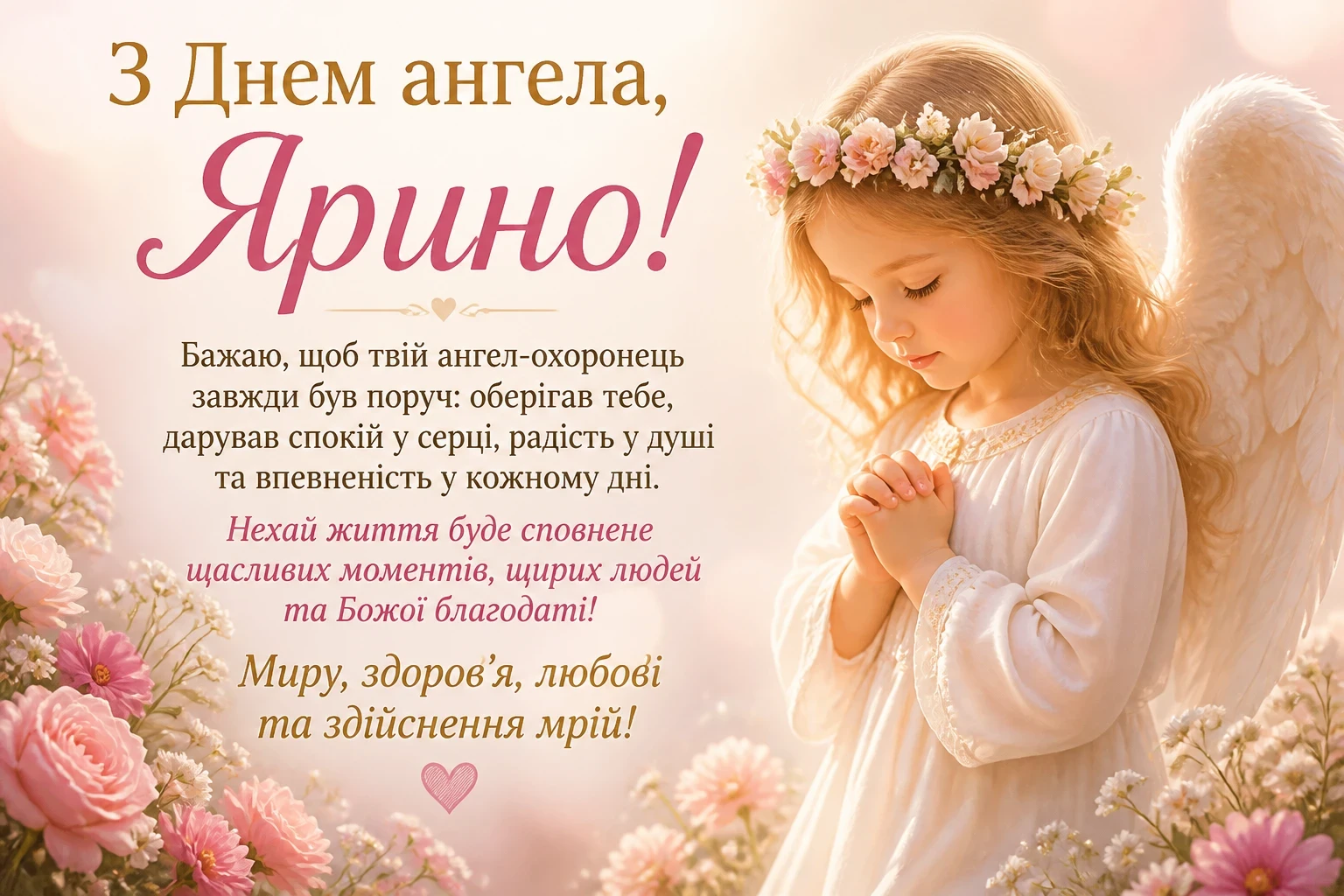 Привітання з днем ангела для Ярини