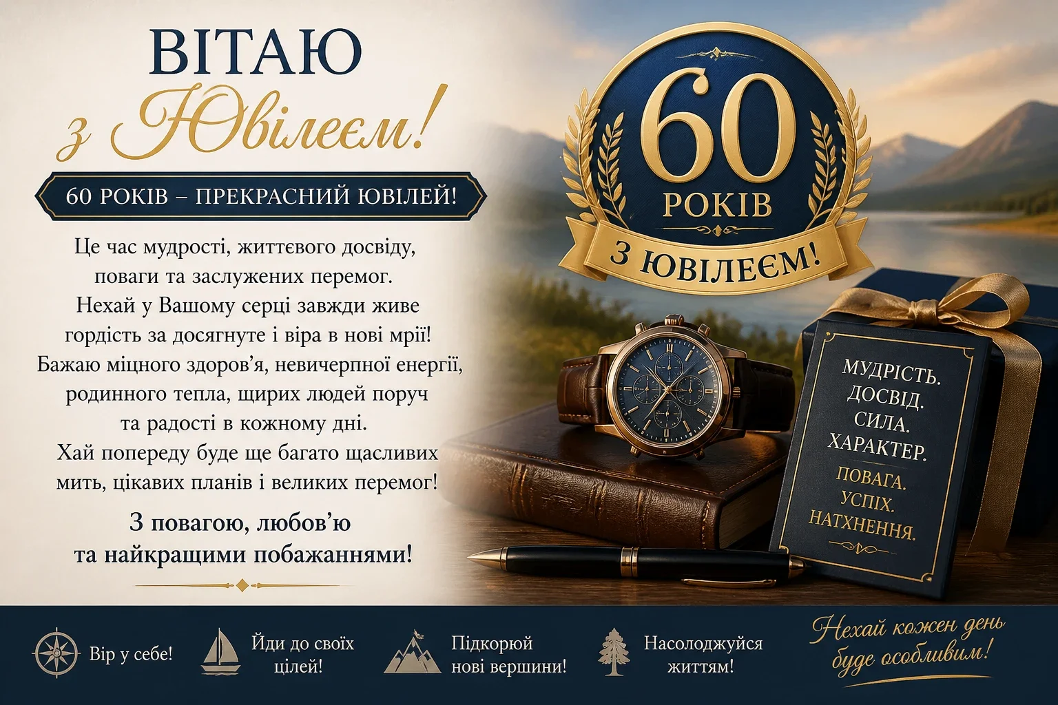 Вітальна листівка та привітання чоловіку з 60-річчям і ювілеєм 60 років