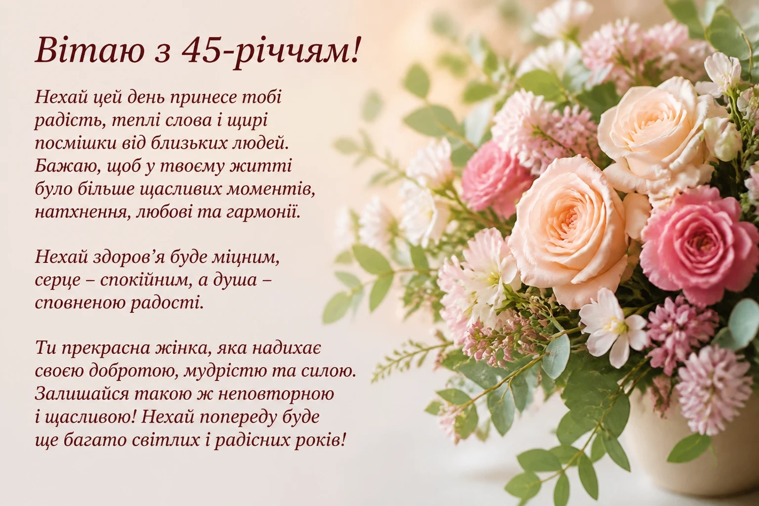 Привітання з 45-річчям жінці своїми словами