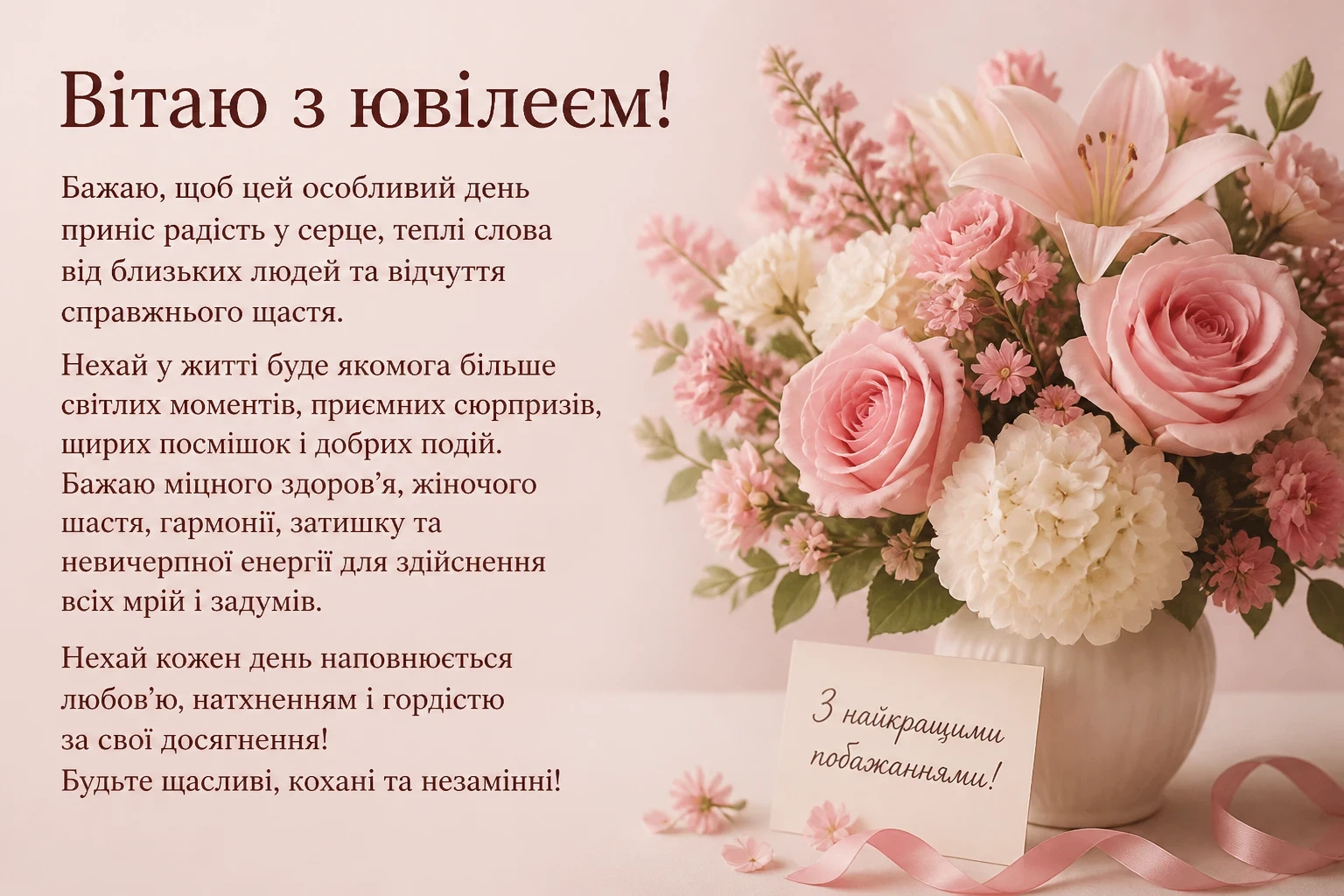 Привітання для жінки з ювілеєм своїми словами