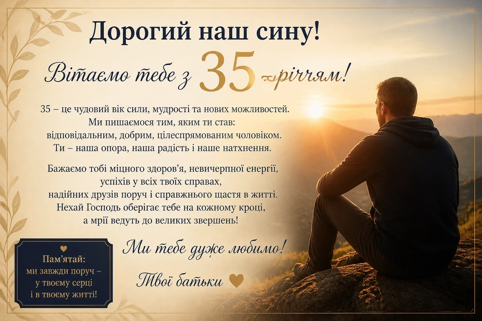 Привітання для сина з 35-річчям від батьків