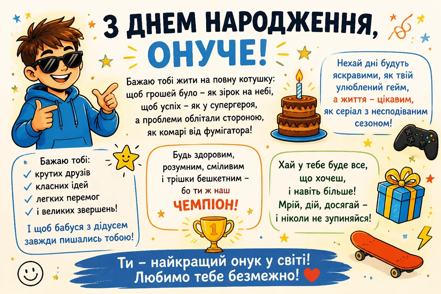 Прикольні привітання з днем народження для онука
