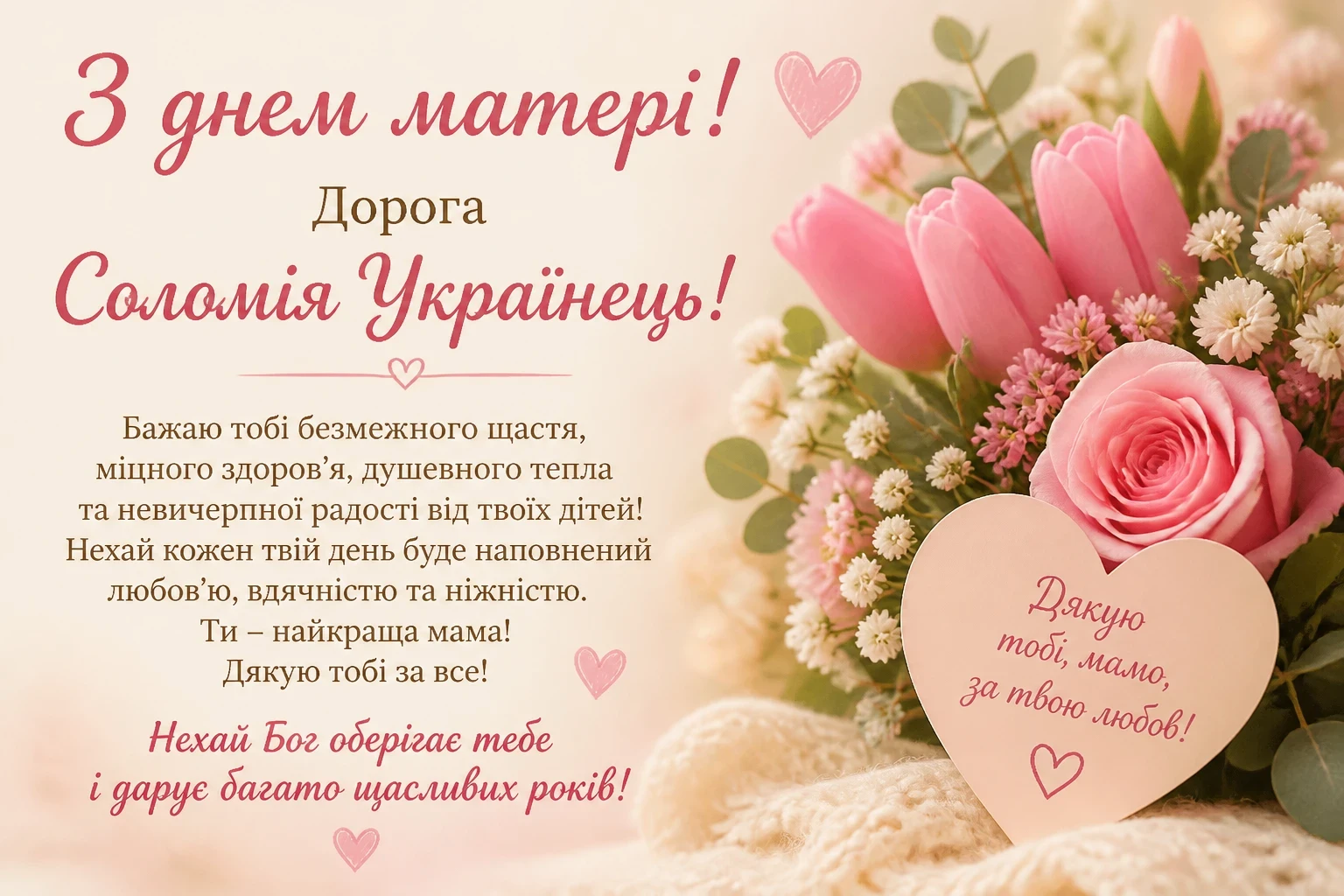 Привітання з днем матері для Соломії Українець