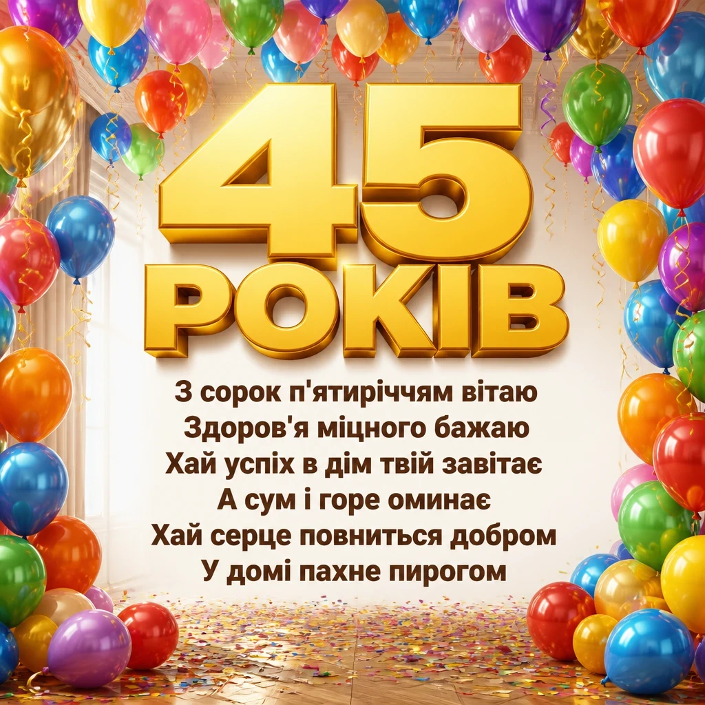 привітання з 45-річчям жінці своїми словами