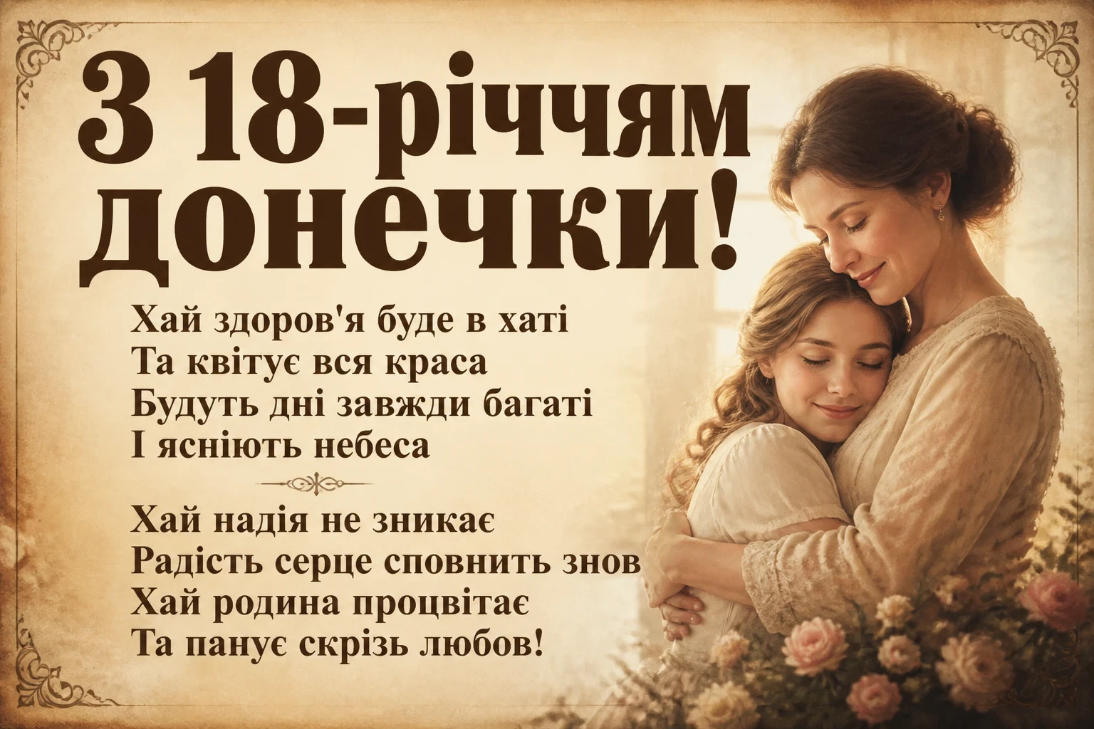 привітання мамі з 18-річчям донечки