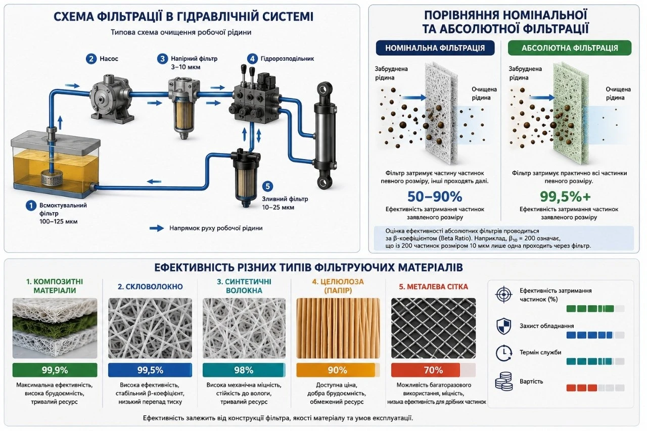 Абсолютна та номінальна фільтрація в гідравлічних системах: як правильно обрати рівень захисту обладнання